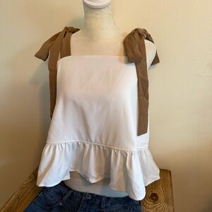 White Ruffle-Hem Tank Top with Tie Shoulder Straps